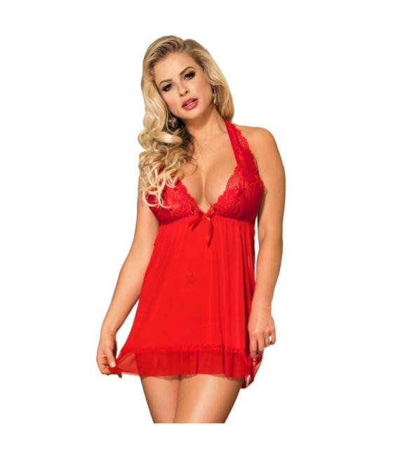 Subblime - babydoll rojo floral adornos en el pecho s/m