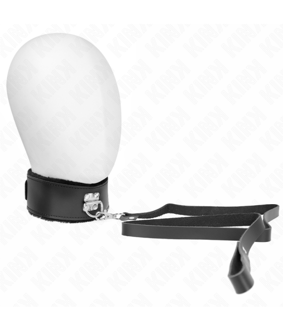Kink - collar con correa 116 cm de piel negro ajustable 40-48 cm x 6 cm