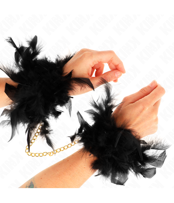 Kink - esposas de plumas negro con cadena dorada modelo 1
