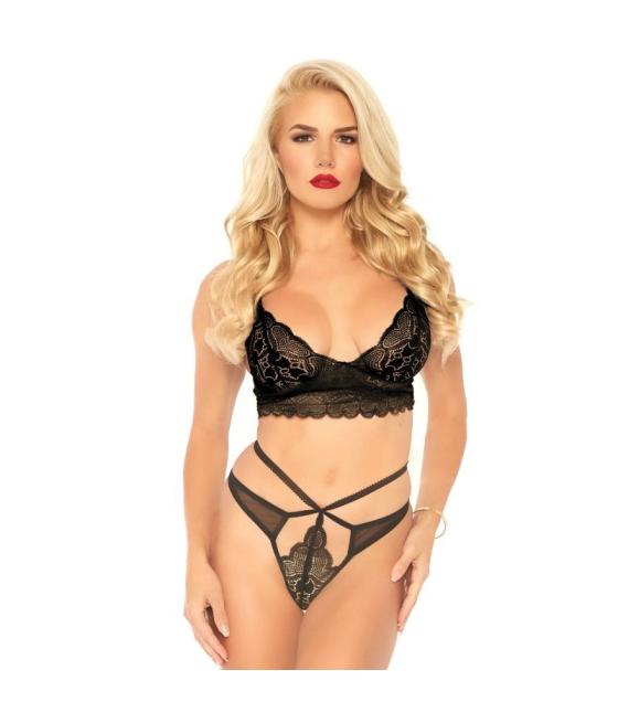 Leg avenue - set 2 piezas con tanga doble tiranta s/m negro