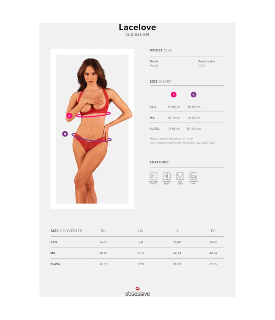 Obsessive - lacelove set dos piezas cupless rojo xs/s