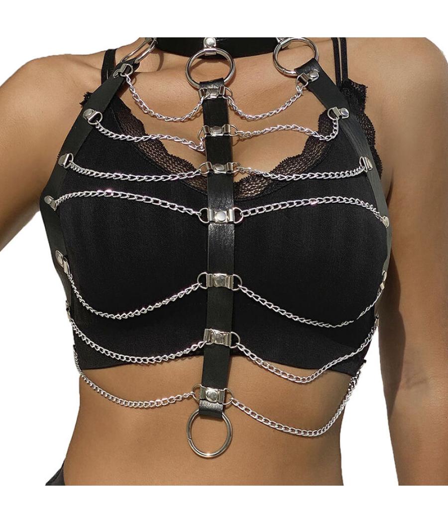 Subblime - arnÃs de pecho cadenas cuero negro talla Ãnica