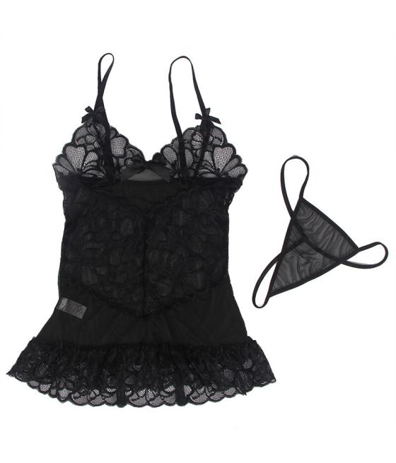Subblime - babydoll con tirantes ajustables y estampado floral de encaje transparente negro s/m
