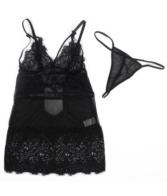 Subblime - babydoll con tirantes ajustables de encaje negro s/m
