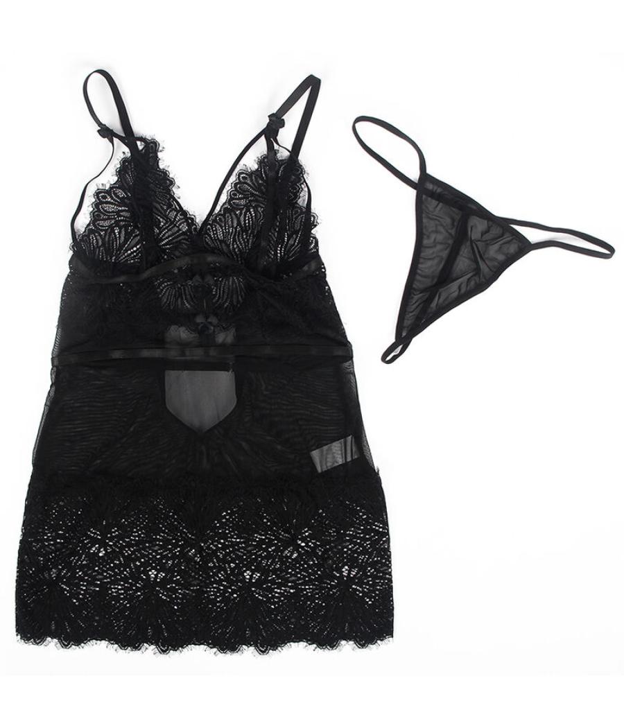 Subblime - babydoll con tirantes ajustables de encaje negro s/m