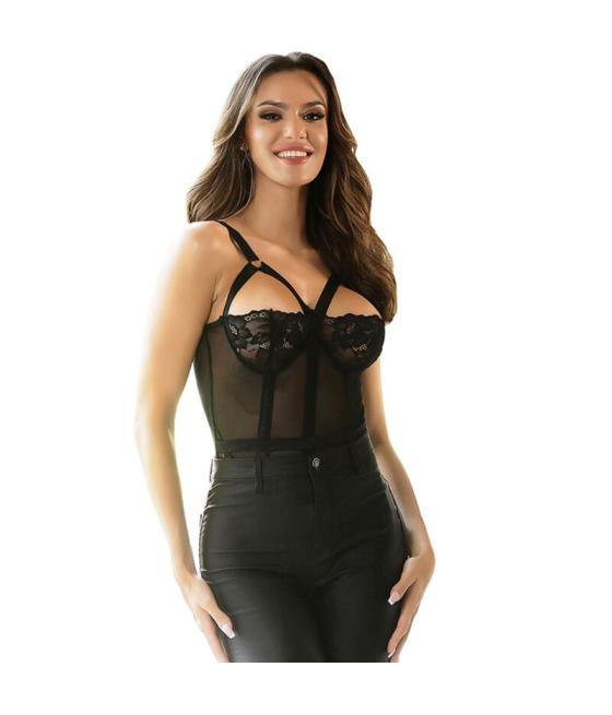 Subblime - teddy con liguero detalle tiras pecho negro s/m