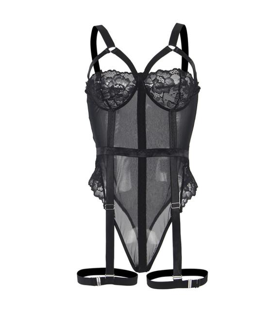 Subblime - teddy con liguero detalle tiras pecho negro s/m