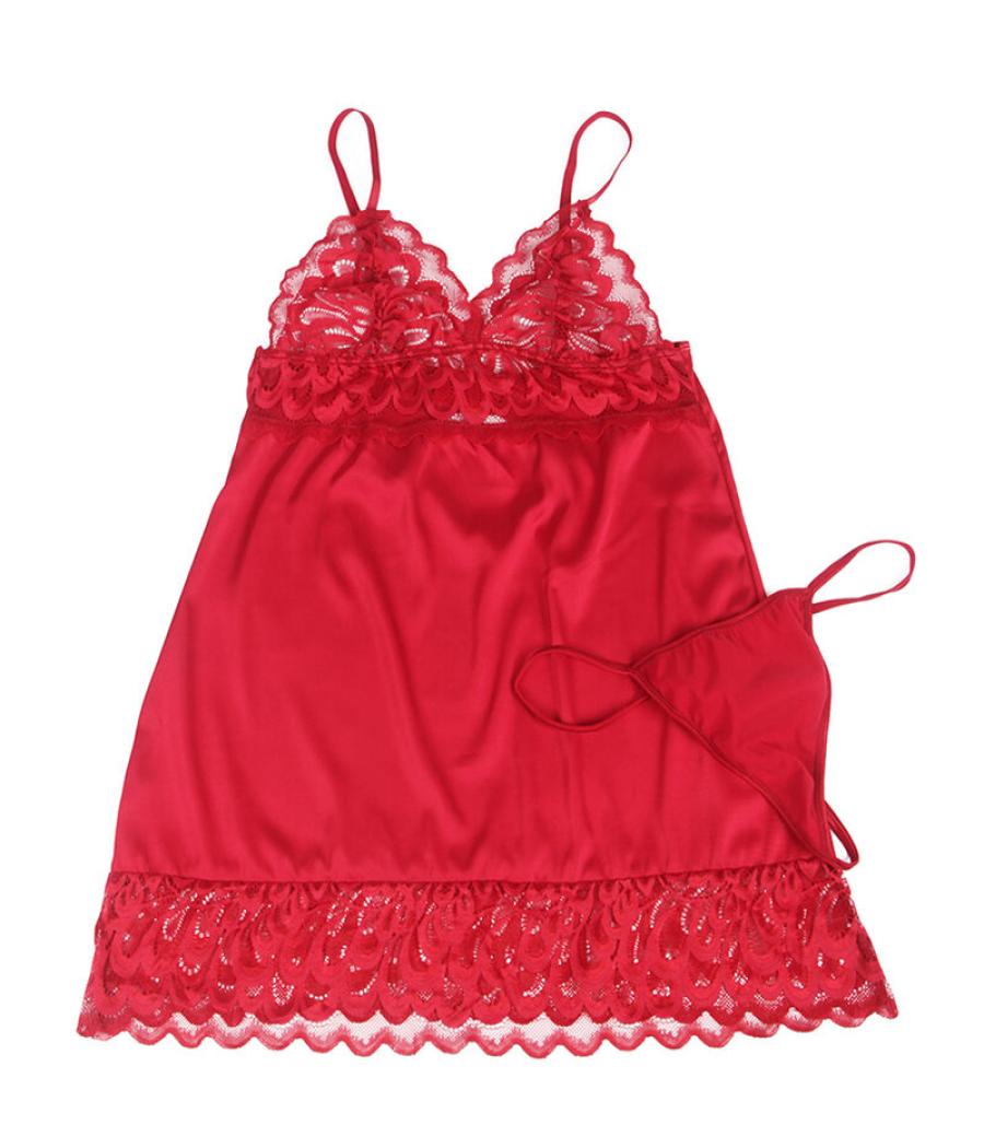 Subblime - babydoll satinado con encaje rojo s/m