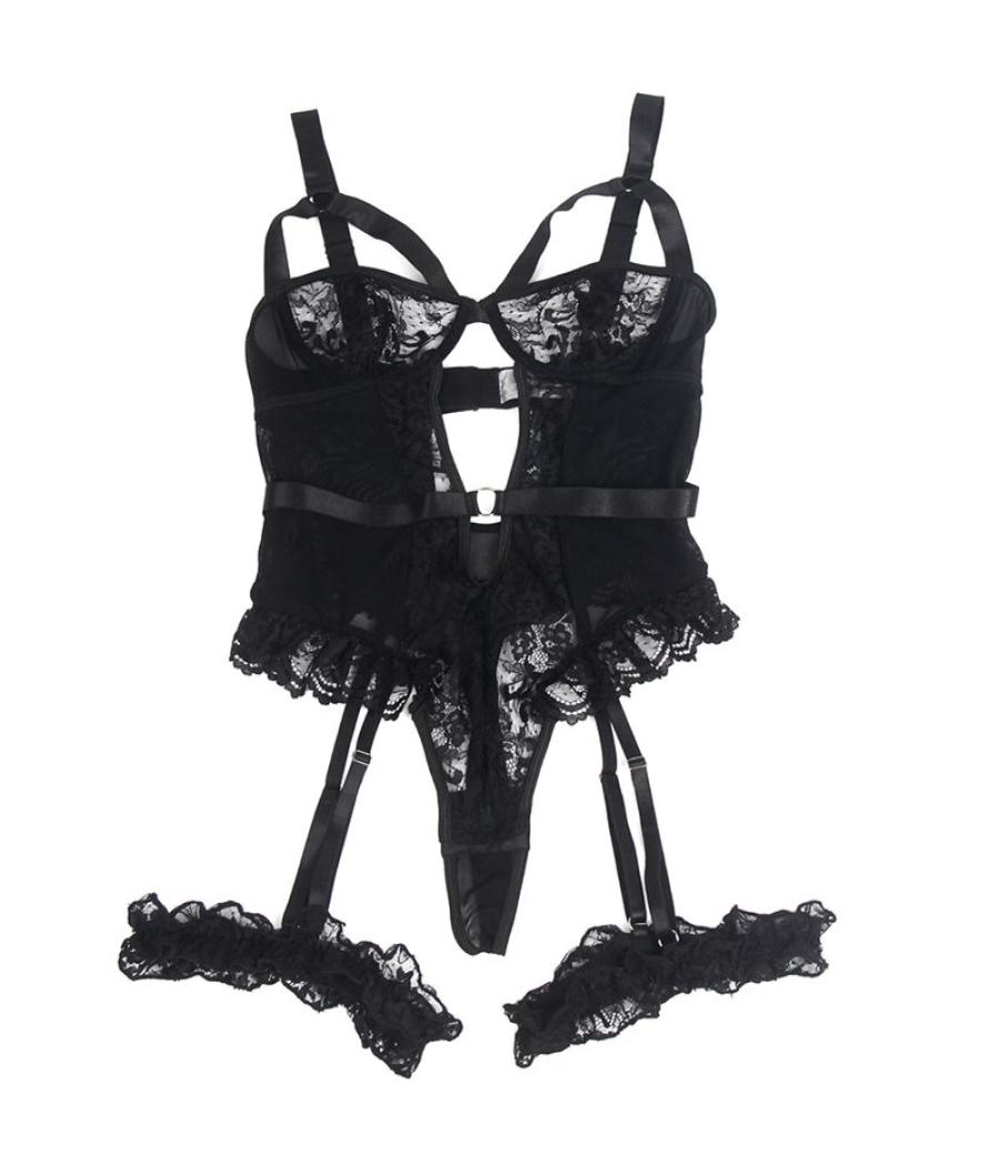 Subblime - teddy con liga detalle encajes y tiras negro s/m