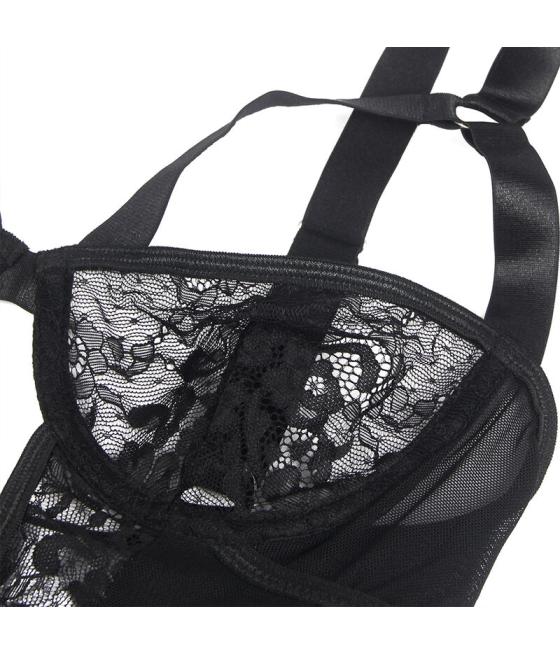 Subblime - teddy con liga detalle encajes y tiras negro s/m