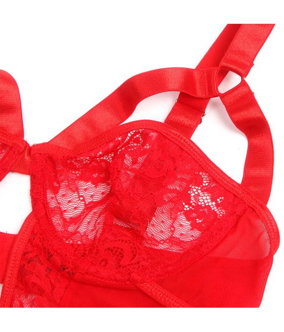 Subblime - teddy con liga detalle encaje y tiras rojo s/m