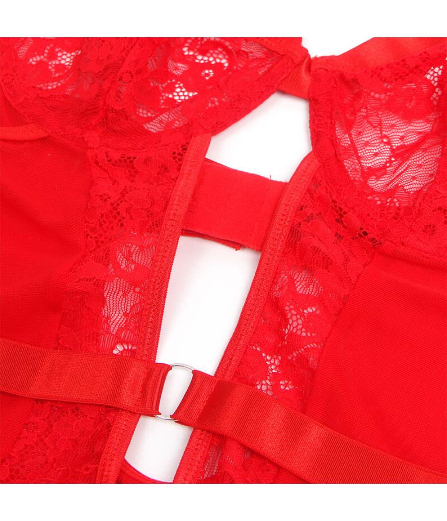 Subblime - teddy con liga detalle encaje y tiras rojo s/m