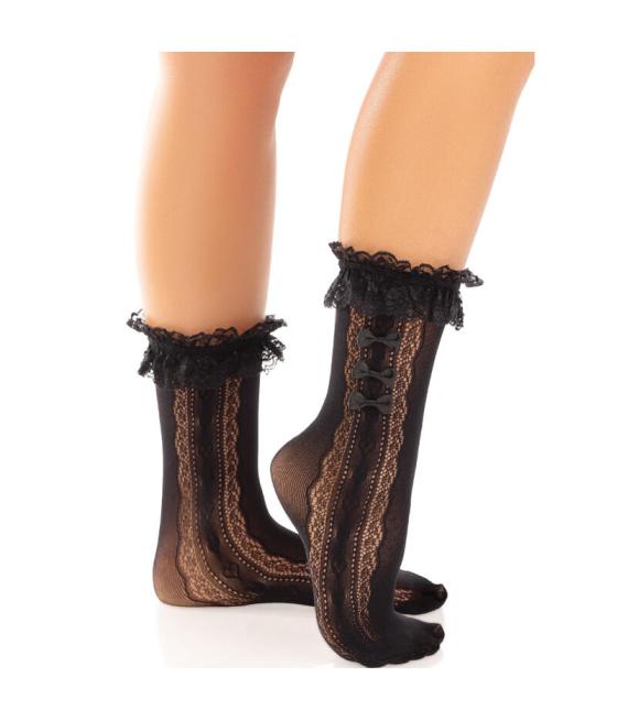 Leg avenue - medias tobilleras con volantes negro