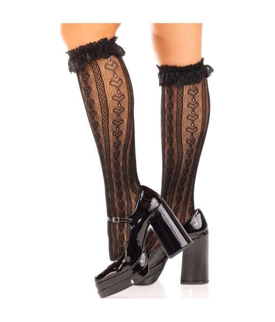Leg avenue - medias hasta la rodilla con volantes negro