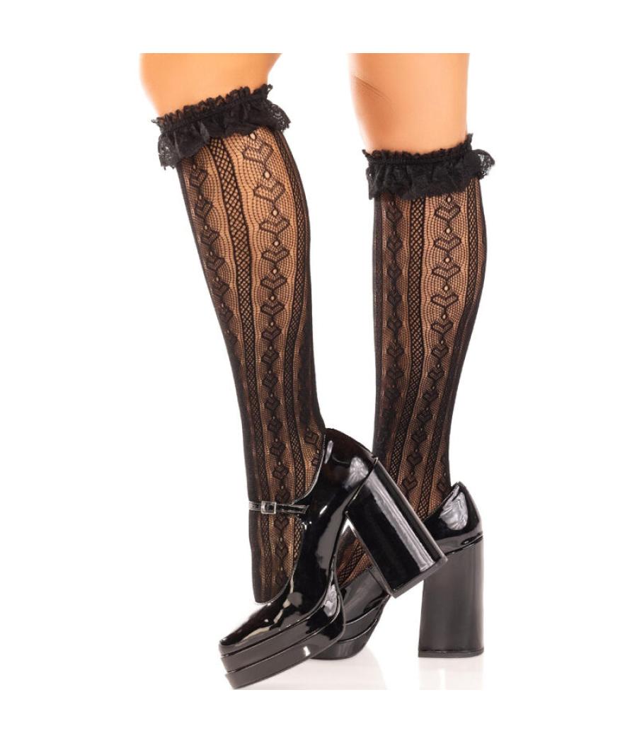 Leg avenue - medias hasta la rodilla con volantes negro