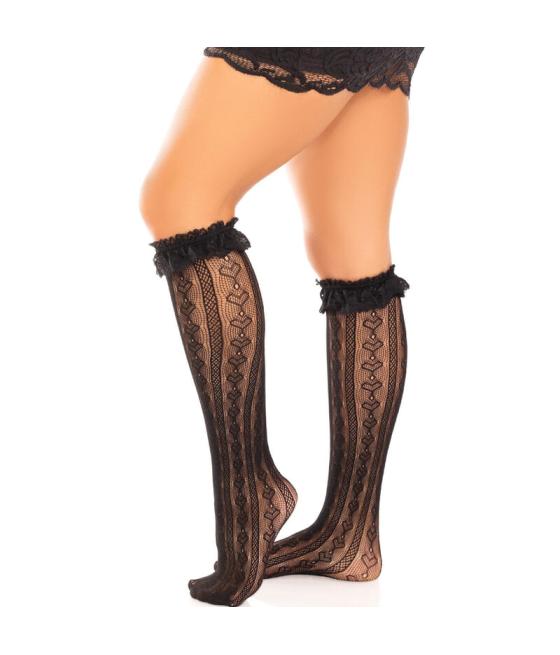 Leg avenue - medias hasta la rodilla con volantes negro
