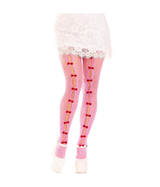Leg avenue - medias con aberturas corazon & lazos rosa