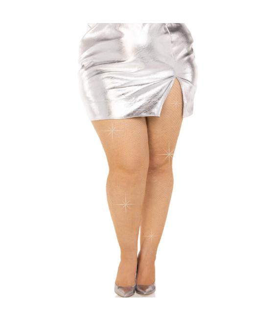Leg avenue - medias rejilla cristalizada negro plus size