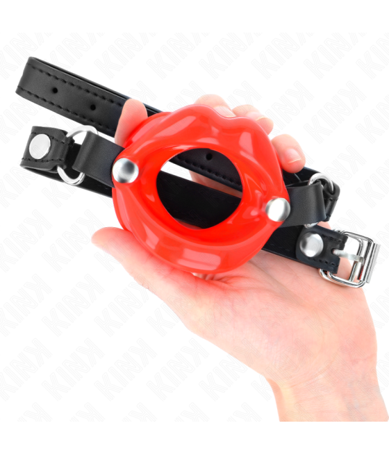 Kink - mordaza labial 8 cm con correa de polipiel rojo 63 x 2 cm ajustable 39-58 cm