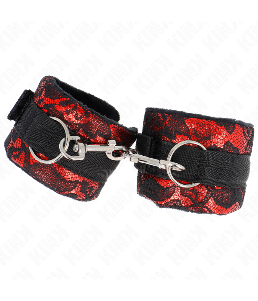Kink - muÃequeras cortas de encaje terciopelo y uniÃn de nylon rojo/negro 23 x 6.5 cm