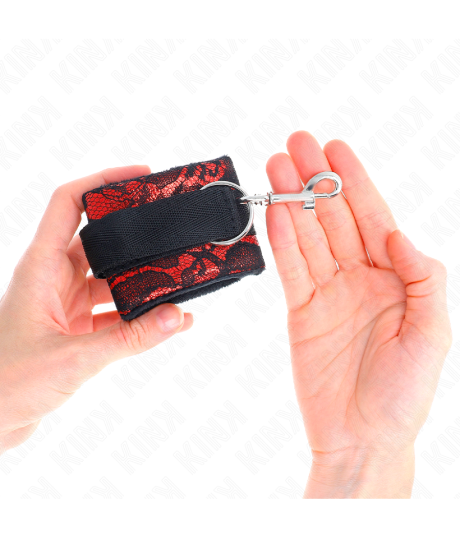 Kink - muÃequeras cortas de encaje terciopelo y uniÃn de nylon rojo/negro 23 x 6.5 cm