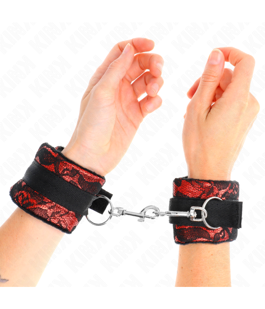 Kink - muÃequeras cortas de encaje terciopelo y uniÃn de nylon rojo/negro 23 x 6.5 cm
