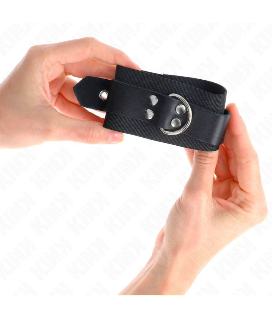 Kink - muÃequeras de nylon negro con correa cuero negro ajustable 19-29 cm x 5.1 cm