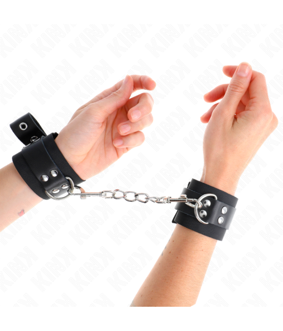 Kink - muÃequeras de nylon negro con correa cuero negro ajustable 19-29 cm x 5.1 cm