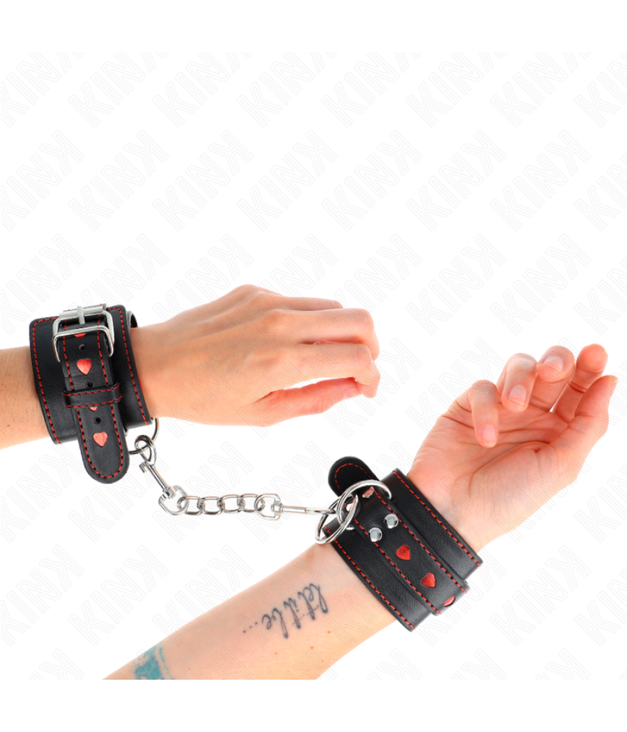 Kink - muÃequeras negro con incrustaciÃn de corazÃn rojo ajustable 21-28 cm x 5.5 cm