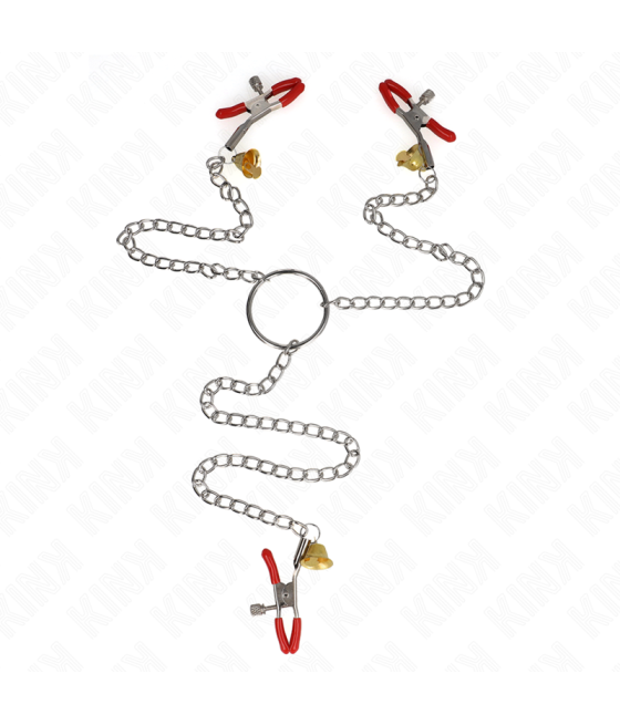 Kink - pinzas para pezones y clÃtoris rojas con cascabel dorado y cadena 30 cm