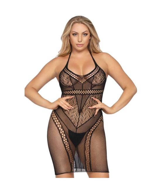Leg avenue - minivestido de multi red con cuello halter blanco