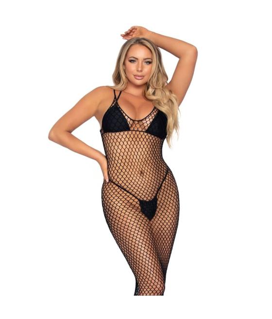 Leg avenue - maxi vestido de red trenzada con espalda descubierta negro