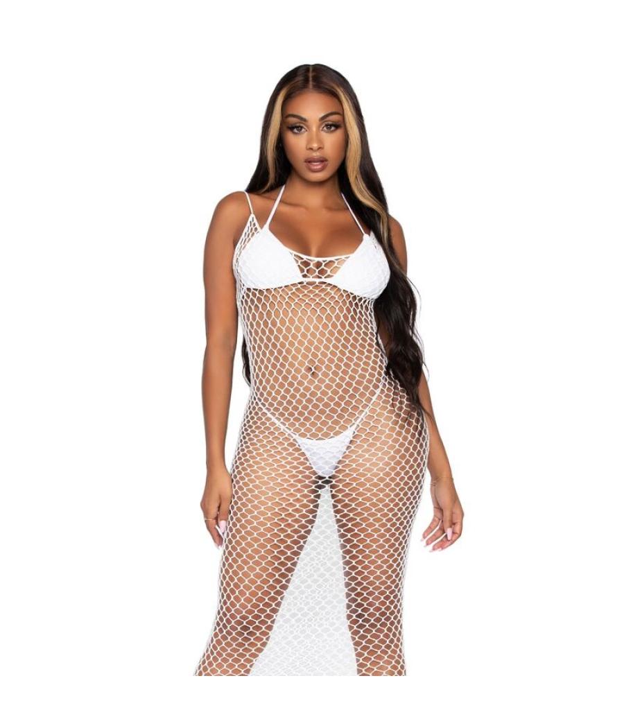 Leg avenue - maxi vestido de red trenzada con espalda descubierta negro