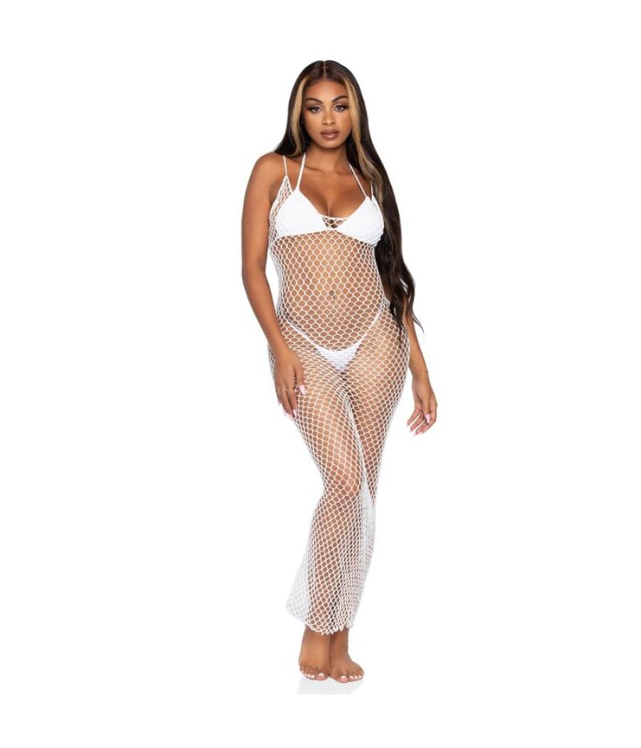 Leg avenue - maxi vestido de red trenzada con espalda descubierta negro