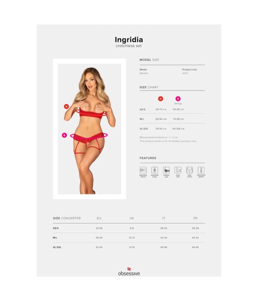 Obsessive - ingridia set dos piezas crotchless rojo xs/s