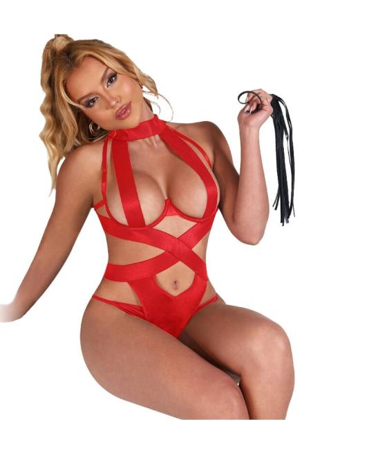 Subblime - body halter sexy con arnes rojo s/m
