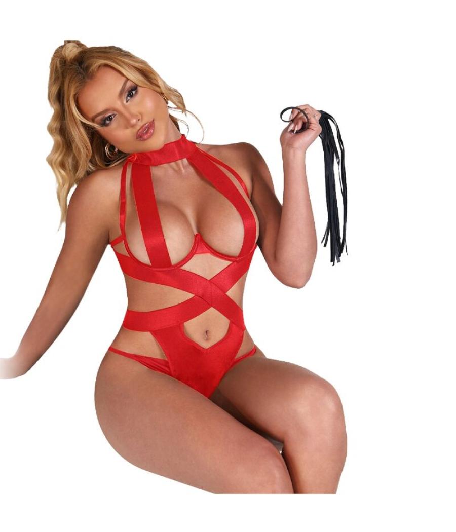 Subblime - body halter sexy con arnes rojo s/m