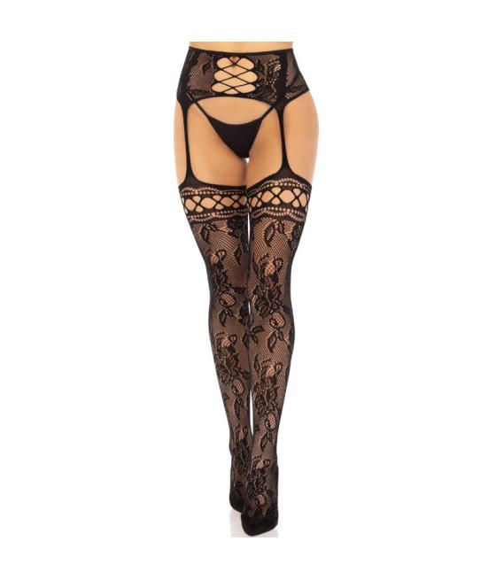Leg avenue - medias de liguero encaje floral negro