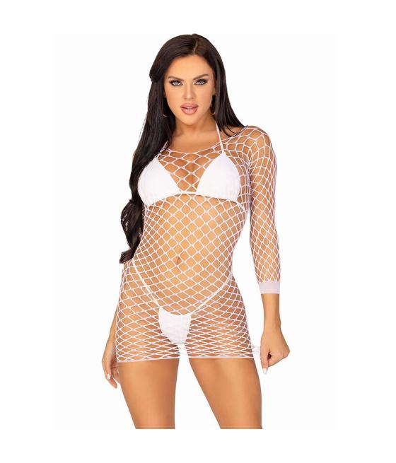 Leg avenue - vestido de rejilla manga larga blanco talla Ãnica