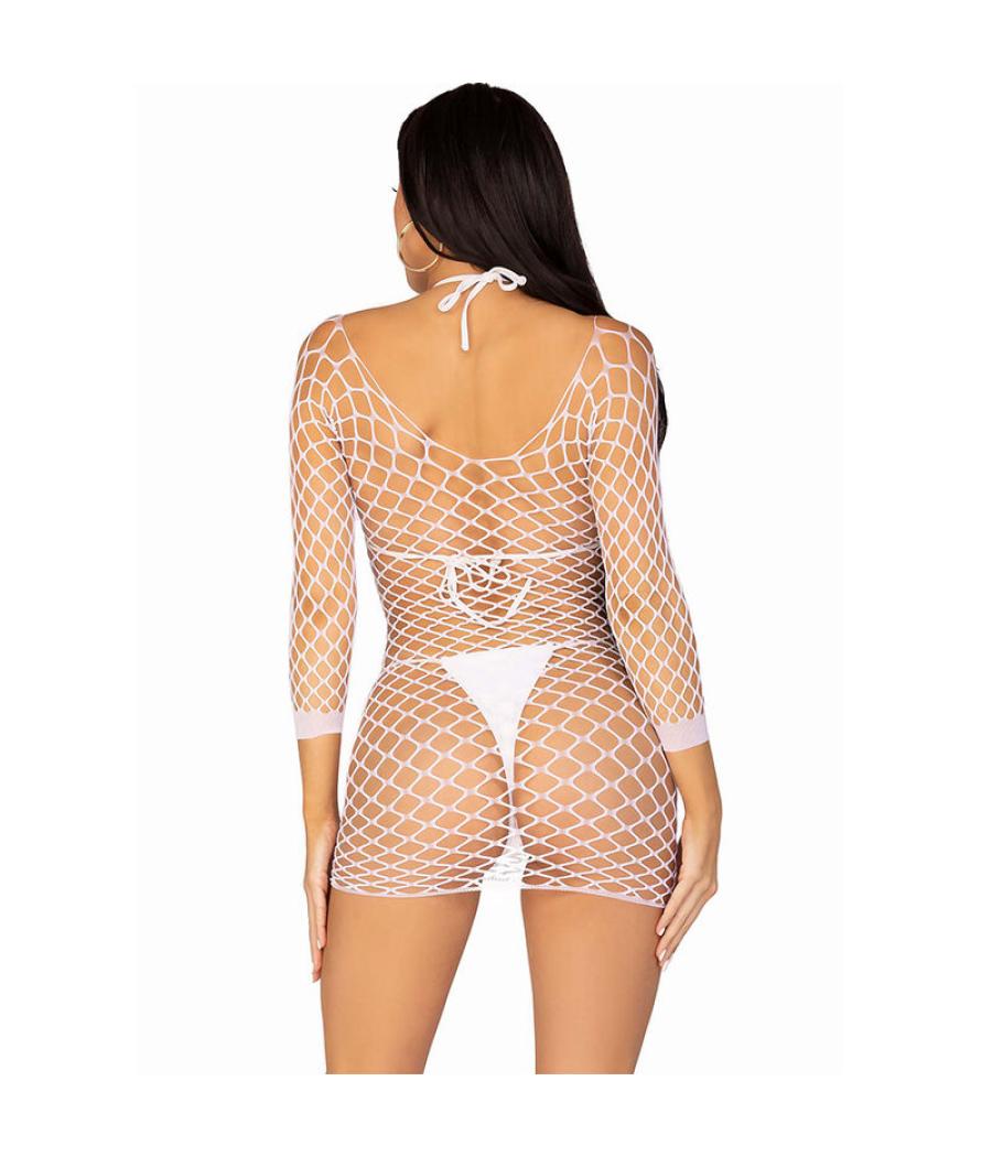 Leg avenue - vestido de rejilla manga larga blanco talla Ãnica