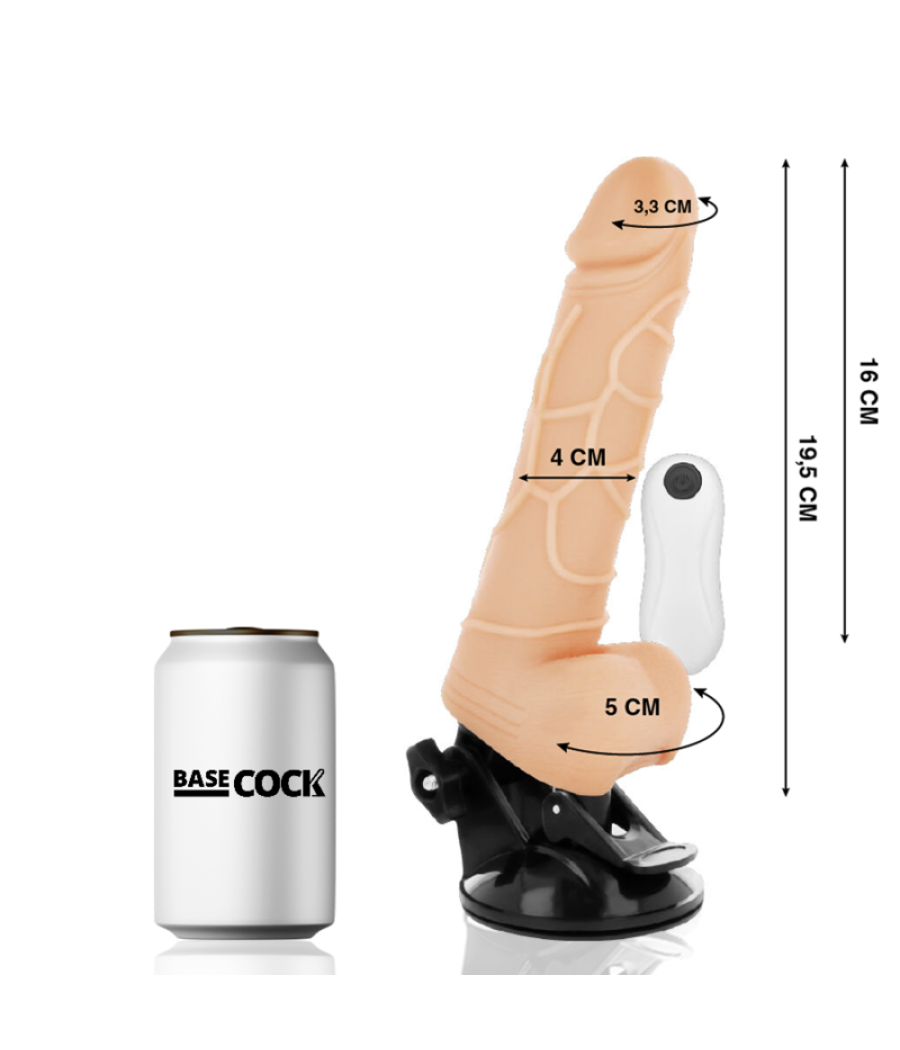 Basecock - vibrador realistico control remoto con testiculos 19.5 cm -o- 4 cm