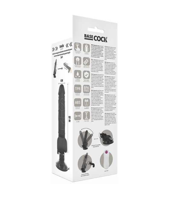 Basecock - vibrador realistico control remoto con testiculos 19.5 cm -o- 4 cm