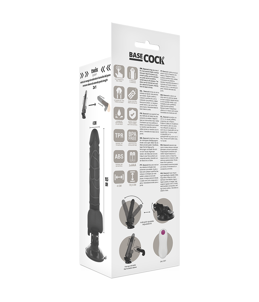 Basecock - vibrador realistico control remoto con testiculos 19.5 cm -o- 4 cm