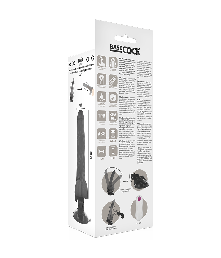 Basecock - vibrador realistico control remoto 19 cm -o- 4 cm
