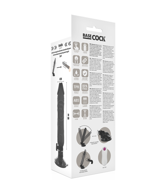 Basecock - vibrador realistico control remoto 20 cm -o- 4 cm