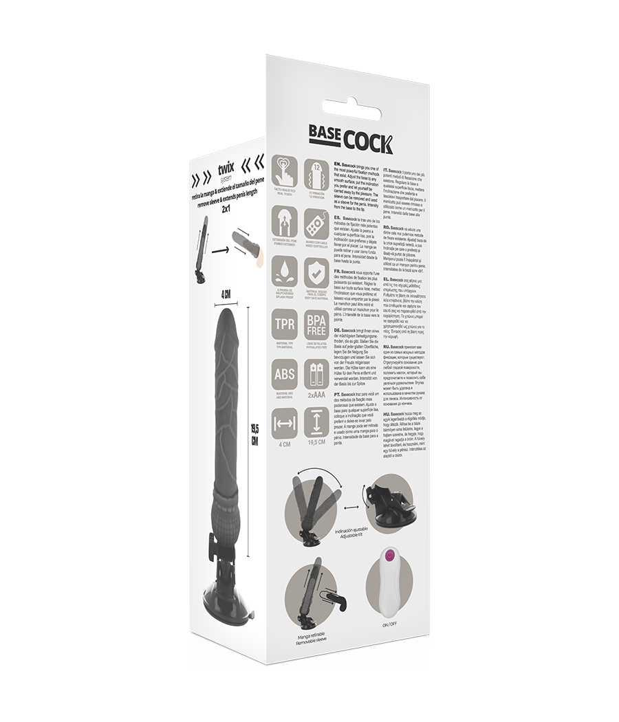 Basecock - vibrador realistico control remoto 19.5 cm -o- 4 cm
