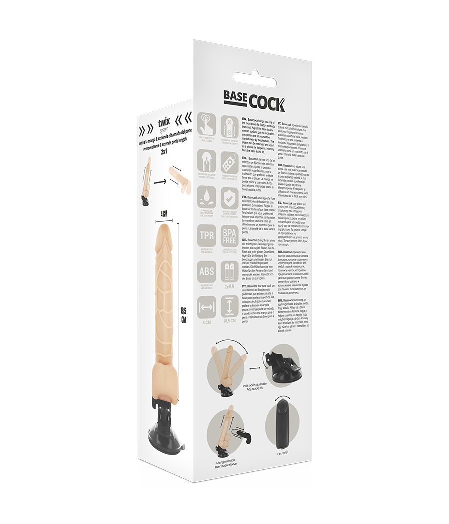 Basecock - vibrador realistico control remoto 18.5 cm -o- 4cm