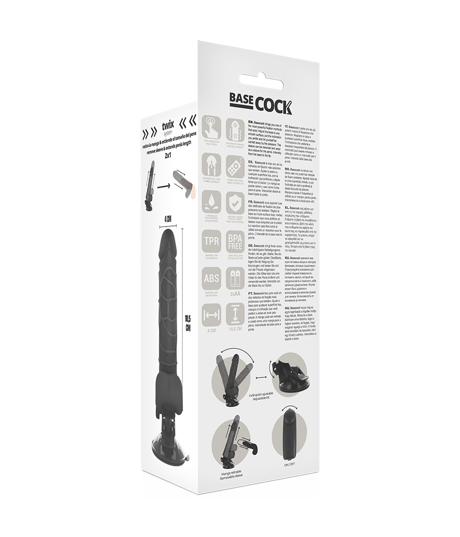 Basecock - vibrador realistico control remoto 18.5 cm -o- 4cm