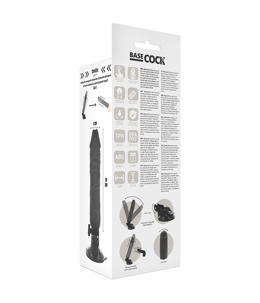 Basecock - vibrador realistico control remoto 20 cm -o- 4 cm