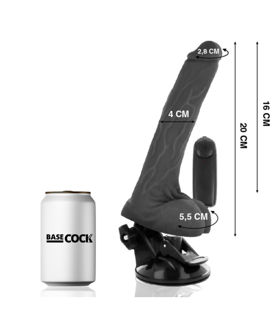 Basecock - vibrador realistico control remoto con testiculos 20 cm -o- 4 cm